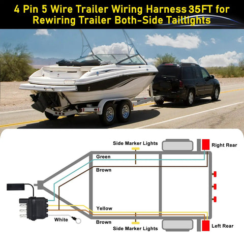 35Ft 4 Pin 5 Wire Trailer Wiring Harness Kit With Color Coded 18 AWG Wires diagram and boat trailer setup