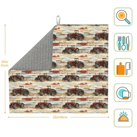 Wood Grain Tractor Print Dish Drying Mat For Kitchen Counter With Ultra Absorbent Microfiber Surface, Machine Washable And Quick Dry, 16x18 Inches, Durable Rack Pad To Keep Counters Dry