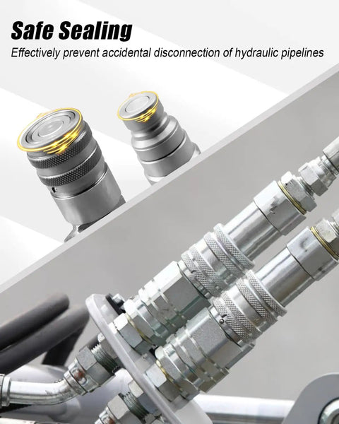 90 Degree Elbow Kit for Hydraulic Quick Connects, 1/2 in Body Size, 3/8 in JIC Male Threads, close-up of flat face coupling.