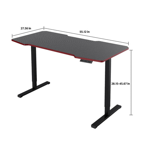 Heavy Load Electric Standing Desk Built Different For The Daily Grind, Super Silent Motor Lift Tech, Generous 55 By 28 Inch Sit Stand Workstation For Cozy Home Office And Pro Gaming Rig with carbon fiber texture.
