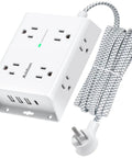 10 Foot Surge Protector Power Strip With 8 AC Outlets And 4 USB Ports Including USB C Three Side Outlet Extender Flat Plug Wall Mount Dorm