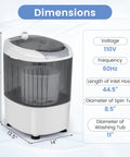 Dimensions of Slick Compact Mini Washer And Dryer Combo, 5.5 Pound Portable Laundry Rig with clear view and specifications.