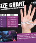 Size chart for Heavy Duty Black Nitrile Disposable Gloves Bring Tough As Nails Defense With A Rock Solid Grip Pattern and 6.3 Mil Thick Shield.