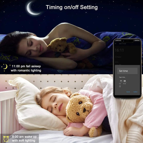 Woman and child sleeping with PMMA Covered LED Strip Lights 16ft With 150 High-Level Chips, Smart Phone Remote Control
