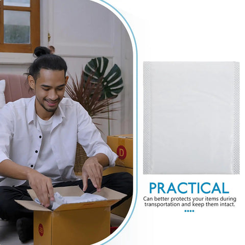 Person using 100 Pack Bubble Envelope Mailers 15x18 Inches Plus 4cm Self Seal Waterproof Packaging Bags in home setting