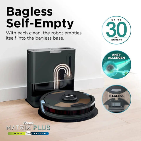 2-In-1 Robot Vacuum And Sonic Mop With Self-Empty Base, Smart Home Mapping, HEPA Bagless, Pet Hair Slayer, WiFi Connected, shown with base.