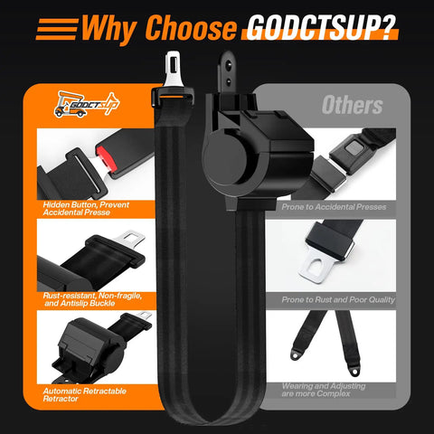 Four Piece Universal Golf Cart Seat Belt Kit DOT Certified With 42 Inch Retractable Belts For EZGO Club Car Yamaha Street Legal