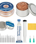 Tip Cleaning Kit With Solder Wick Brass Cleaning Wire Solder Iron Tip Cleaner Cleaning Sponge And Lead Free Flux For Quick PCB Repairs Anti Oxidation Solder Wick With Pro Grade Cleaning Tools Set displayed