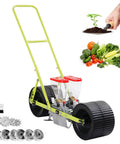 Hand Push Garden Seeder For Row Crops, Handy Planting Tool With Precise Sowing, Adjustable Depth 0-5cm, 2-row seeder, vegetables visible