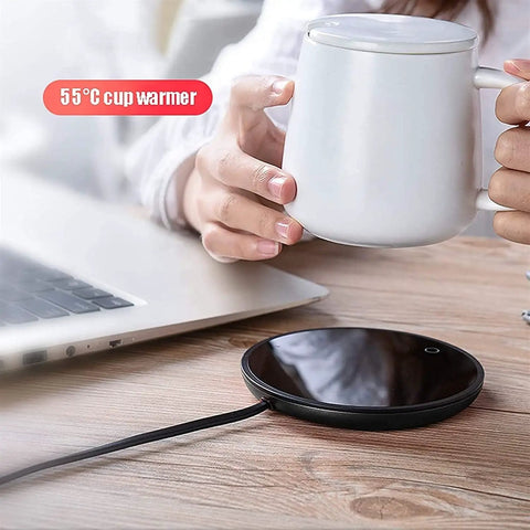 Top Shelf Electric Mug Warmer With Automatic Shut Off Keeps Your Coffee Tea And Water Nice And Toasty On Desk Or Nightstand Snug Little Heater with white mug.