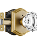 Interior Glass Door Knobs With Privacy Lock, Old School Vintage Crystal Hardware In Antique Brass Finish For Bedroom And Bathroom, Push Button Inside Lock, Keyless Outside Access, 1 Pack, showing a close-up of the crystal knob and brass finish.
