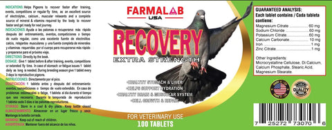Extra Strength Pigeon Recovery Supplement With Electrolytes And Vitamins For Training And Race Day 100 Tablets packaging