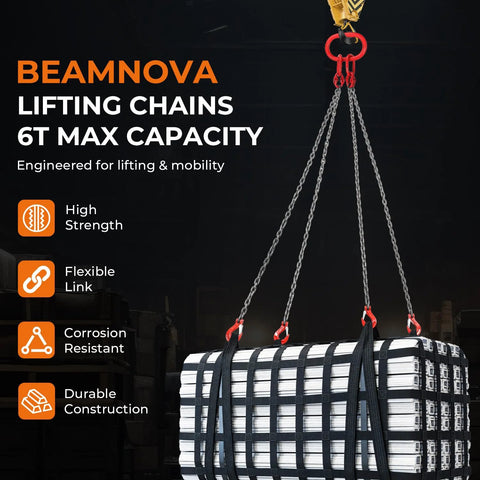 BEAMNOVA 5/16 in x 5 ft lifting chains with four-leg grab-hook slings, 6-ton capacity
