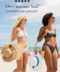 Two women with beach bags using Magnetic Hat Clip For Travel On Bag Made From Genuine Leather With Strong N52 Magnet Keeps Your Hat Secure During Vacation And Commute This Must Have Travel Gear For Hats on a beach.