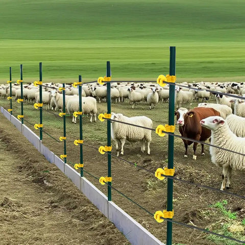 25 Pack T Post Insulators for Electric Fence Wire Heavy Duty Extended Chain Link Fence Insulators on fence with livestock