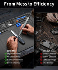 Comparison of workstations with and without Heat Resistant Soldering Mat For Electronics Repair, Pro Grade Magnetic Silicone Work Pad.