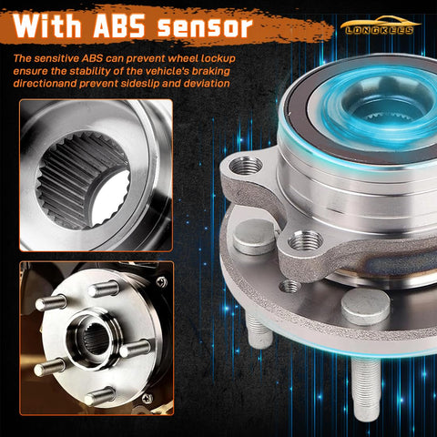 2-Piece Rear Wheel Hub And Bearing Assembly Set For 2012-2018 Focus Without Active Park Assist, 5-Lug With Magnetic ABS Encoder