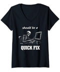 Absolutely Badass Women's V Neck T Shirt Made For Software Coders And It Tech Guys With A Sick Skeleton Programmer Joke lightweight graphic tee in black with skeleton design.