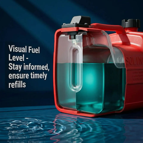 3 Gallon Outboard Fuel Transfer Tank With Fuel Line showing visual fuel level and reflective water surface, 12L capacity