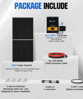 Image showing components of the 800W 12V Mono Solar Panel Off Grid RV Boat Kit with 195W panels, MPPT controller, and cables.