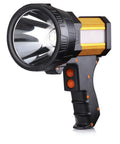 Rechargeable Spotlight Beast With 2,000,000 Lumens Handheld Large Flashlight with side flood light in golden finish