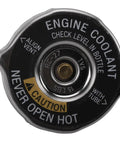Top view of GM Original Equipment RC27 Radiator Fill Cap for Most GM Vehicles, ergonomic design highlights caution instructions.