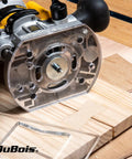 Hella Versatile 10 Piece Router Template Guide Bushing Set With Molded Carry Case compatible with Porter Cable on wood.