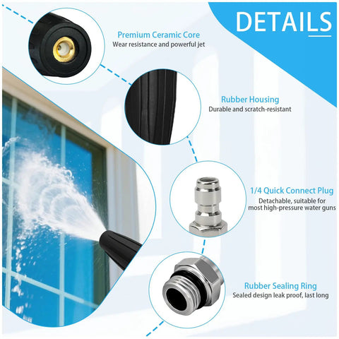 Details of Beast Turbo Nozzle For Pressure Washer With 360 Rotating Turbo Spray Tips Upgraded For Max 4000 PSI One Quarter Inch Quick Connect 4.0 GPM Orifice Ceramic Core Heavy Duty Build Great For Cars Driveways Patios Concrete.