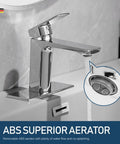Chrome One Hole Bathroom Faucet With Single Handle Control Solid Brass Construction Pop Up Drain ABS aerator view