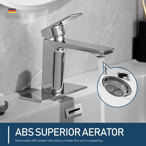 Chrome One Hole Bathroom Faucet With Single Handle Control Solid Brass Construction Pop Up Drain ABS aerator view