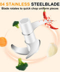 304 stainless steel blade of the Tiny Wireless Garlic Chopper rotates to quickly chop ginger, chili, and onion.
