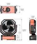 Dimensions of Camping Fan With Light 20000mAh Battery With USB Charging, 112 Hours Run Time On Low, 9 Speed Settings, Digital Display
