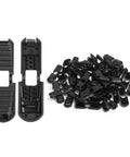 50 Pack No Tie Shoe Lace Clips With Paracord End Caps And Zipper Pulls, black clips shown open and stacked