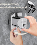 Installing 360 Degree Swivel Shower Head Holder With Strong Suction Cup on tile, showing hands adjusting silver bracket