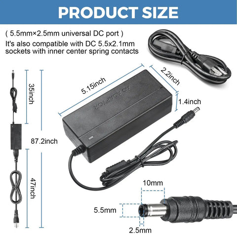 Dimensions of Beefy 48V 3A Power Supply For POE Switch And CCTV Camera, 144W AC/DC Adapter with 5.5x2.5mm DC plug