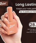 Hand holding a bottle from 8 Piece Hema Free Gel Nail Polish Set With Base Coat And Top Coat, 6 Color Gel Polishes For LED UV Light Mani At Home DIY Kit, Perfect For Everyday Work And Night Out, A Great Gift For Nail Lovers
