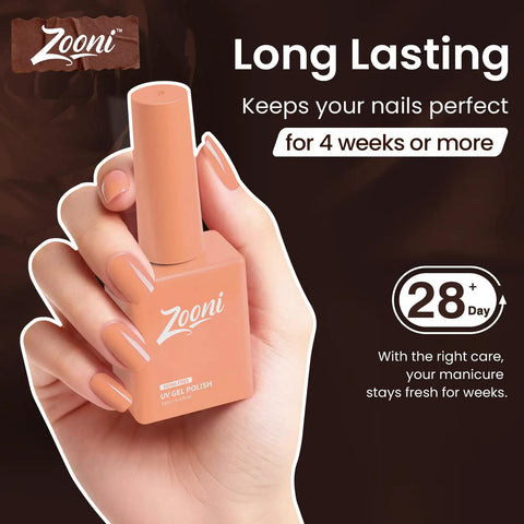Hand holding a bottle from 8 Piece Hema Free Gel Nail Polish Set With Base Coat And Top Coat, 6 Color Gel Polishes For LED UV Light Mani At Home DIY Kit, Perfect For Everyday Work And Night Out, A Great Gift For Nail Lovers