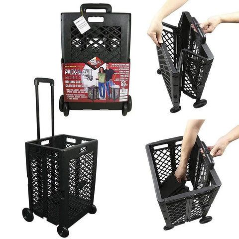 Pack-N-Roll Mesh Portable Tools Carrier 55 lb Load, Folding Cart with Telescoping Handle, secure lock, black