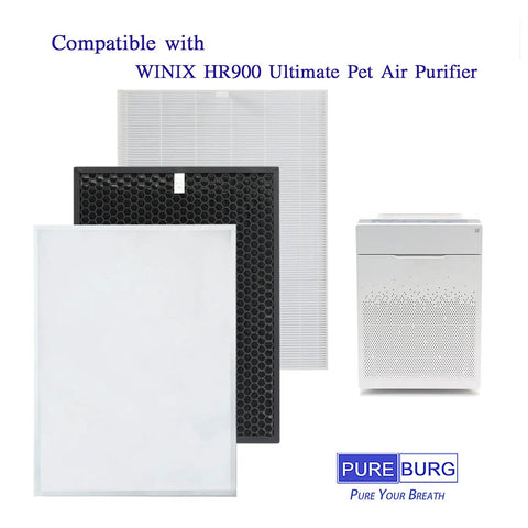 Replacement Filter Set For Winix HR900 Ultimate Pet Air Purifier With H13 True HEPA And Activated Carbon, filter components displayed