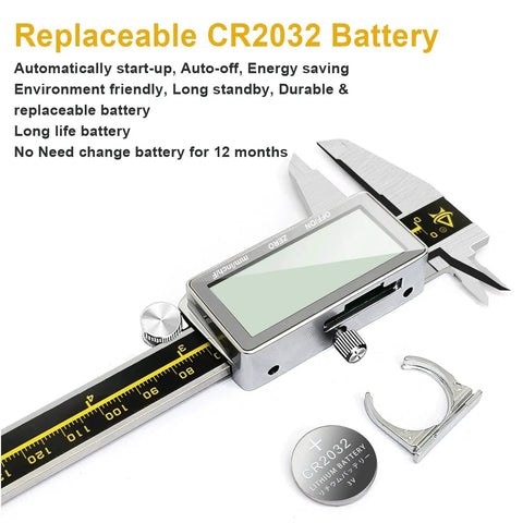 Pro Grade Digital Caliper 0 To 6 Inch Electronic Micrometer With Large LCD Screen, metal body, CR2032 battery replacement