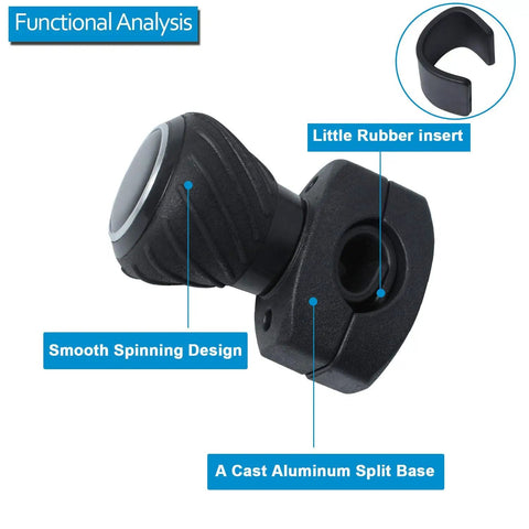 Functional analysis of Universal Go-To Steering Wheel Spinner Knob For Kubota Tractors Black Polyurethane 1.25 Inch Shaft detail.
