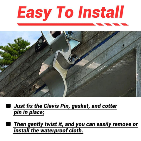 Easy Off Aluminum Tarp Stop Upright Kit With Clevis Pins For Truckin Hauling, 6 Tarp Stops And 12 Pins, heavy-duty aluminum clamp installed on trailer side