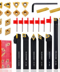 Heavy Duty 21 Piece Indexable Lathe Tool Set With Five Eighth Inch Shank Including Seven Metal Lathe Tool Holders And Fourteen Carbide Inserts
