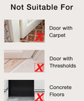 Image showing usage limits for Kick Those Drafts Hella Durable Silicone Door Draft Stopper 39 Inch on doors with carpet, thresholds, or concrete floors.