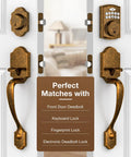 Vintage Brass Front Door Handle No Lock for Exterior Doors, Classic Entry Door Handle Reversible for Left or Right Hand Doors