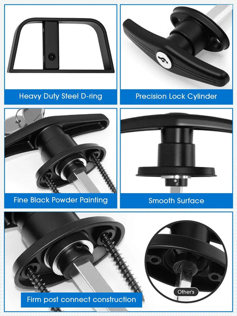 Heavy Duty Shed Door T Handle Lock Latch Kit With Four Keys For Barn Coop Storage Doors, Adjustable 4 3/4 Inch Stem, Zinc Alloy