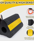 Heavy Duty Rubber Wheel Chocks For RV And Trailer 4 Pack With Rope And Reflective Strips Non Slip Grip Tire Stopper side view