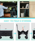 Heavy Duty Folding Wagon For All Terrain Use With 280 Lb Load Capacity Collapsible Utility Wagon On Wheels being folded for storage