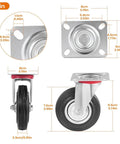 Dimensions of 3-inch 4-Pack Beefy Heavy Duty Swivel Caster Wheels with Rubber Casters and shock absorbing feature.