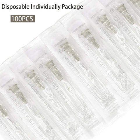 Disposable individually packaged 100 Pieces 27 Gauge Five Eighth Inch Luer Lock Lab Gear Individually Packaged For Easy Portability And Versatile Interfaces Stainless Steel And Polypropylene Components.